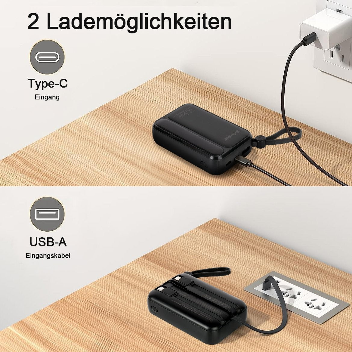 10000mAh Portable Power Bank with 22.5W Fast Charging & 3 Built-in Cables
